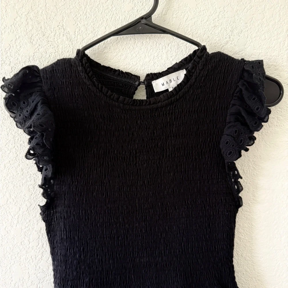 MARBLE Black Ruched Maxi Dress with Flutter Sleeves - Picture 4 of 9